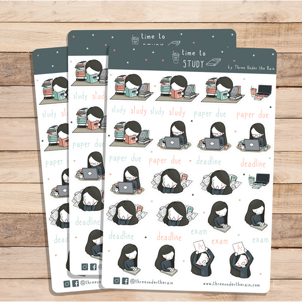 Time to Study Kiss Cut Stickers Sheet