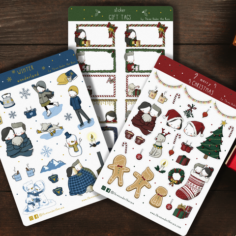 Winter Holidays pack of 3 Kiss Cut Stickers Sheets